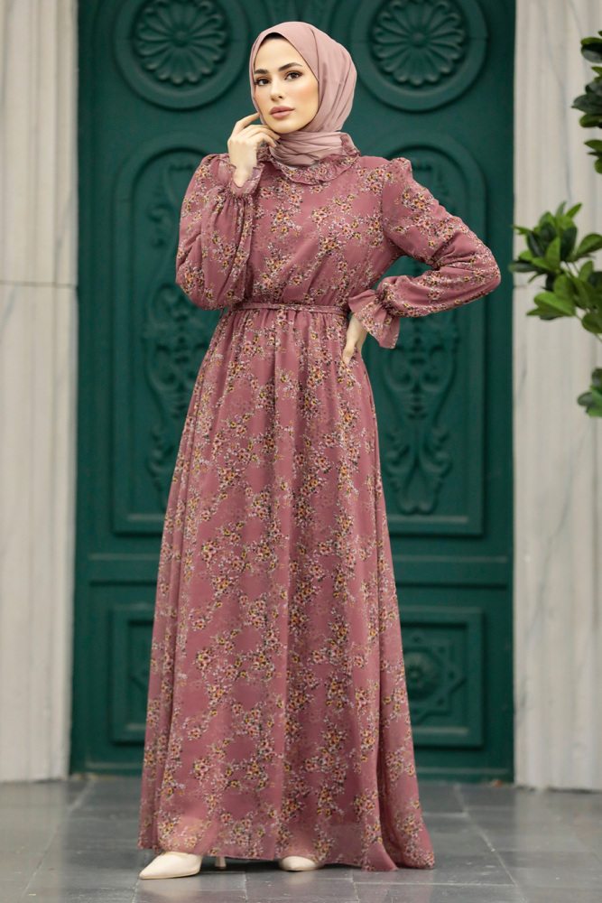 Dusty Rose Hijab Turkish Dress 29712GK - 1
