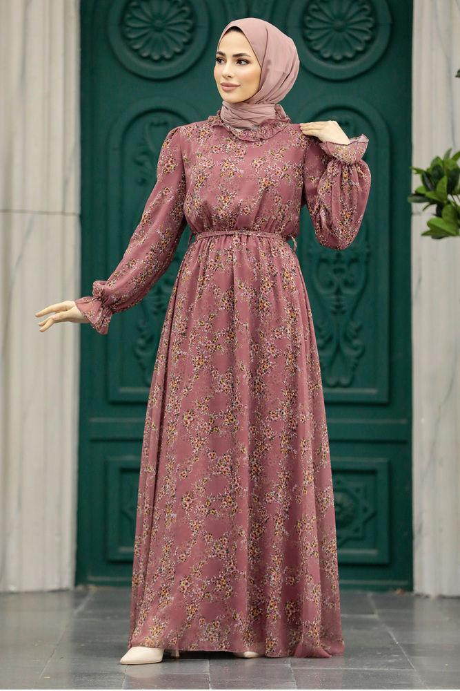 Dusty Rose Hijab Turkish Dress 29712GK - 2