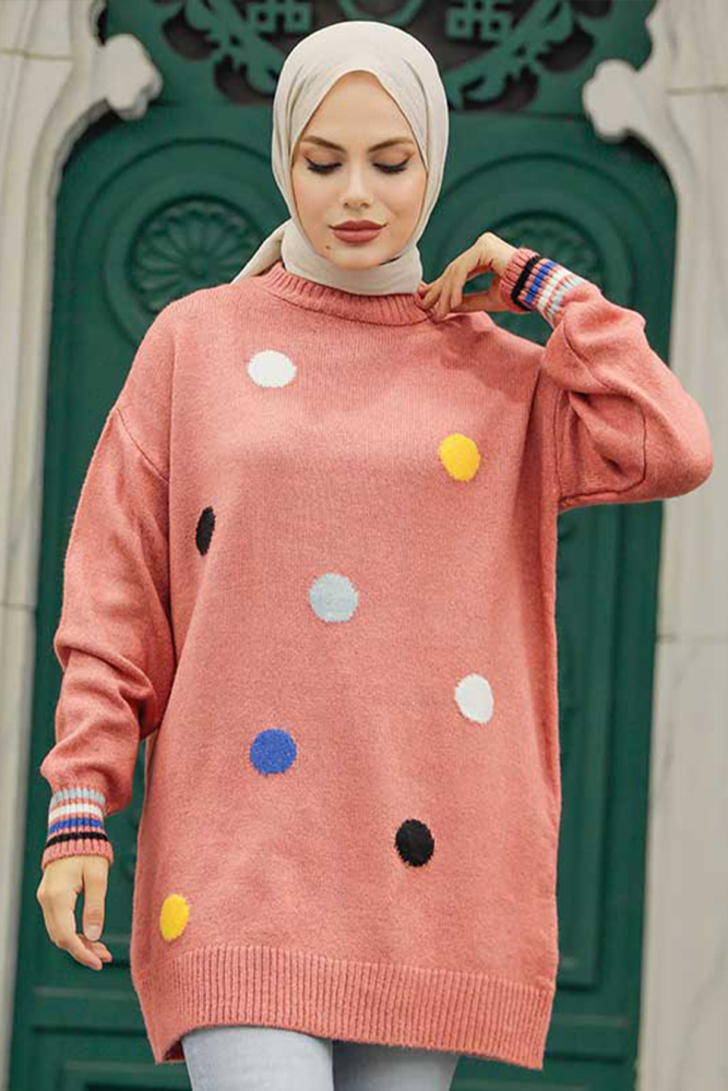 Neva Style - Dusty Rose Knitwear Islamic Clothing Tunic 7534GK - 1