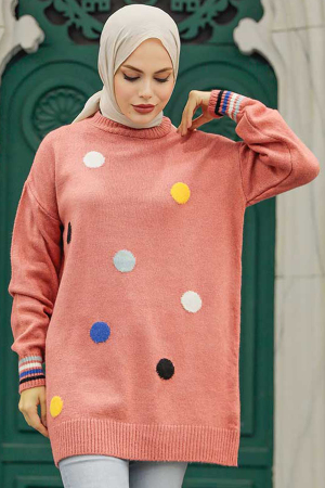 Neva Style - Dusty Rose Knitwear Islamic Clothing Tunic 7534GK - 2