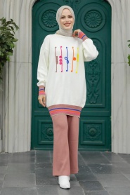 Neva Style - Dusty Rose Knitwear Hijab For Women Dual Suit 6399GK - Thumbnail