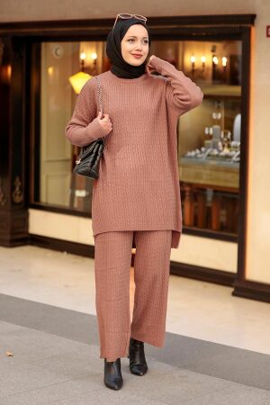 Neva Style - Dusty Rose Knitwear Muslim Dual Suit 33450S - 1