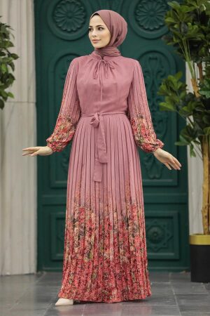 Dusty Rose Long Dress for Muslim Ladies 38402GK - 2