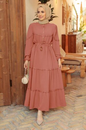 Dusty Rose Muslim Long Dress Style 63250GK - 1