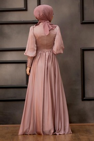 Neva Style - Dusty Rose Turkish Hijab Evening Gown 21960GK - Thumbnail