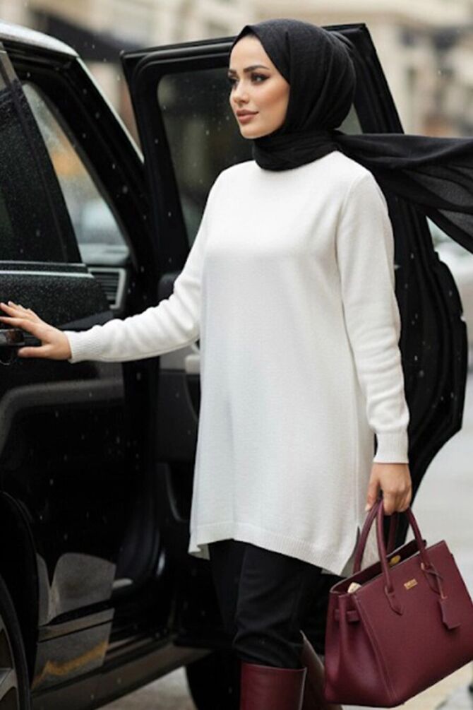 Neva Style - Ecru High Quality Knitwear Tunic 3399E - NEVA STYLE
