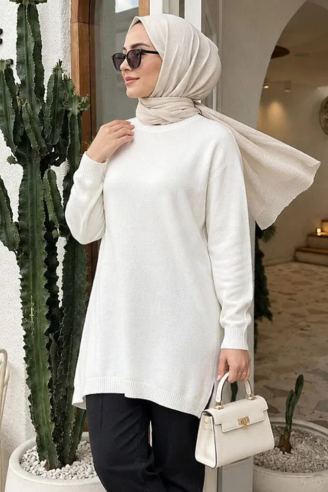 Neva Style - Ecru High Quality Knitwear Tunic 3399E - NEVA STYLE