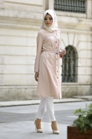 Neva Style - Ecru Hijab Coat 130SMN - Thumbnail