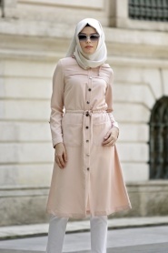 Neva Style - Ecru Hijab Coat 130SMN - Thumbnail