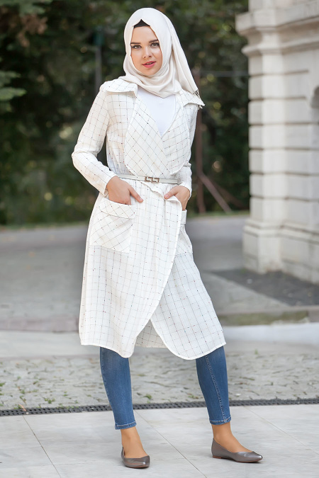 Neva Style - Ecru Hijab Coat 137E