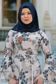 Neva Style - Ecru Hijab Dress 100160E - Thumbnail