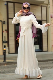 Neva Style - Ecru Hijab Dress 1400E - Thumbnail