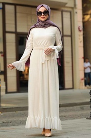 Neva Style - Ecru Hijab Dress 1400E - Thumbnail