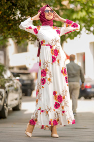 Neva Style - Ecru Hijab Dress 17549E - Thumbnail