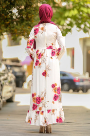 Neva Style - Ecru Hijab Dress 17549E - Thumbnail