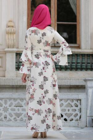 Neva Style - Ecru Hijab Dress 3133E - Thumbnail