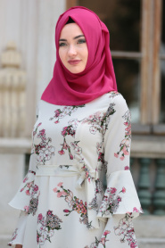 Neva Style - Ecru Hijab Dress 3133E - Thumbnail