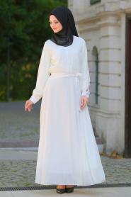 Neva Style - Ecru Hijab Dress 7057E - Thumbnail