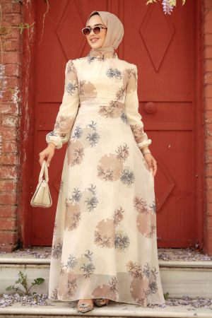 Ecru Hijab Maxi Dress 279323E - 2