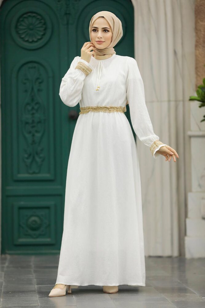 Ecru Hijab Maxi Dress 5852E - 1