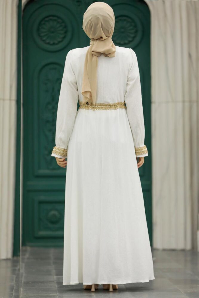 Ecru Hijab Maxi Dress 5852E - 3