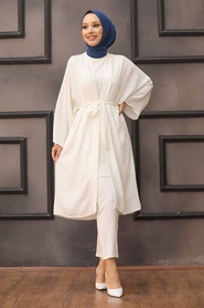 Neva Style - Ecru Hijab Suit Dress 51630E - Thumbnail