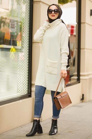 Neva Style - Ecru Hijab Sweater 15679E - Thumbnail