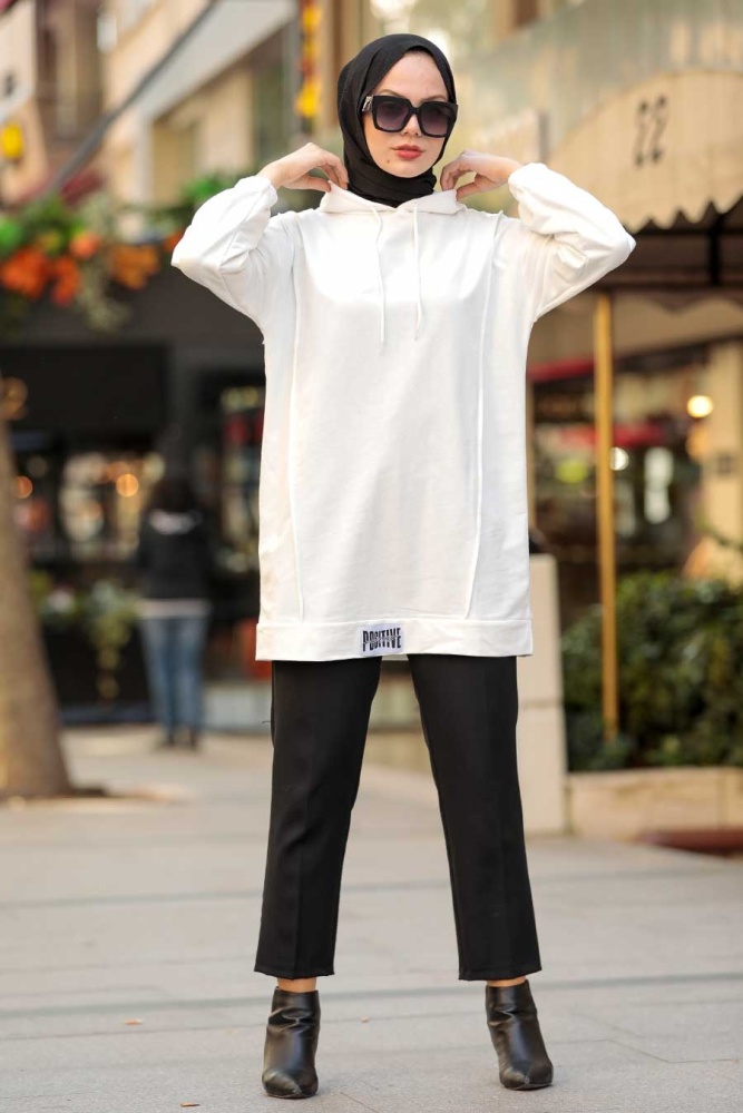 Ecru Hijab Sweatshirt 2395E - 1