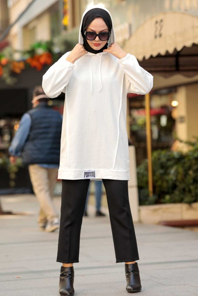 Ecru Hijab Sweatshirt 2395E - 2