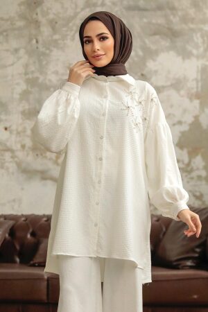 Ecru Hijab Turkish Shirt 11221E - 2