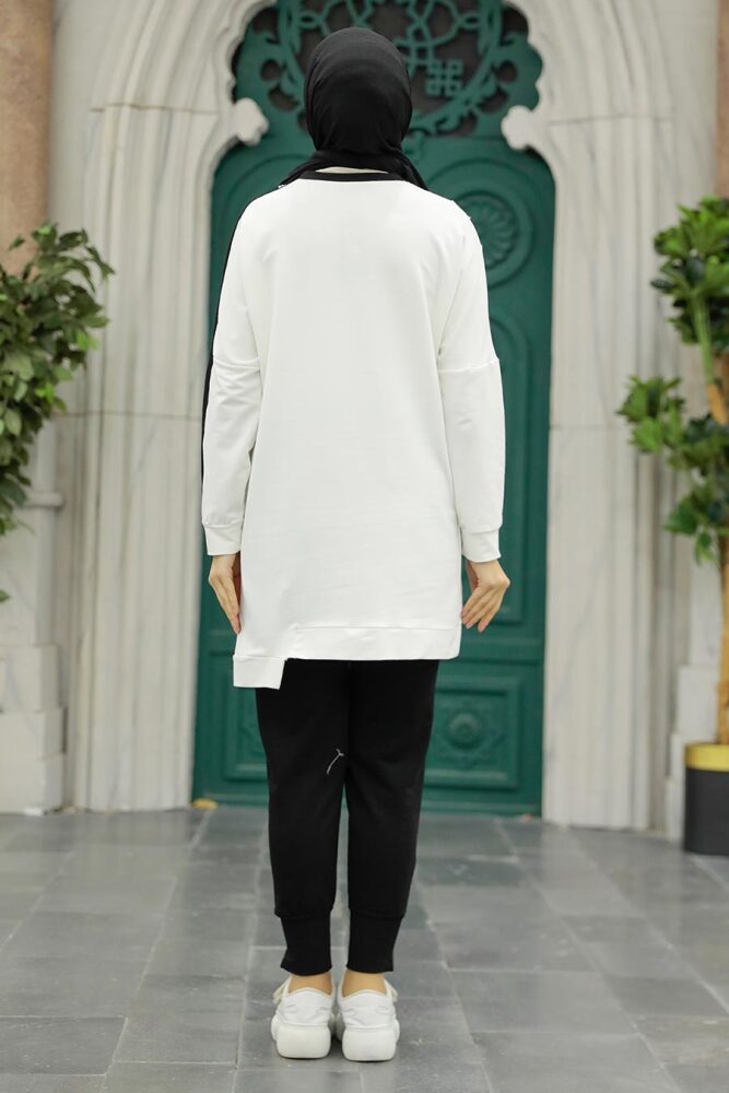 Neva Style - Ecru Hijab Sportswear Dual Suit 13590E - 3
