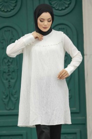 Neva Style - Ecru Islamic Clothing Tunic 614E - Thumbnail