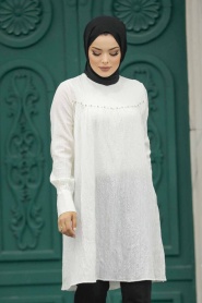 Neva Style - Ecru Islamic Clothing Tunic 614E - Thumbnail