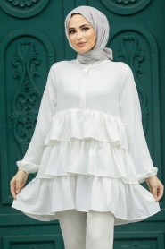 Neva Style - Ecru Islamic Clothing Tunic 64701E - Thumbnail