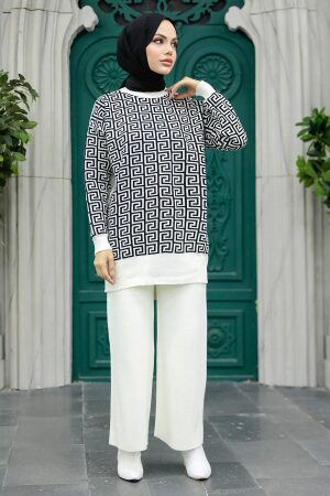 Ecru Knitwear Islamic Clothing Dual Suit 9732E - 2
