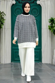 Neva Style - Ecru Knitwear Islamic Clothing Dual Suit 9732E - Thumbnail
