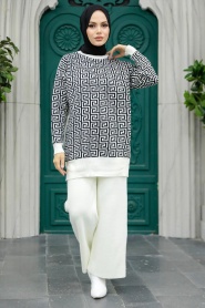 Neva Style - Ecru Knitwear Islamic Clothing Dual Suit 9732E - Thumbnail