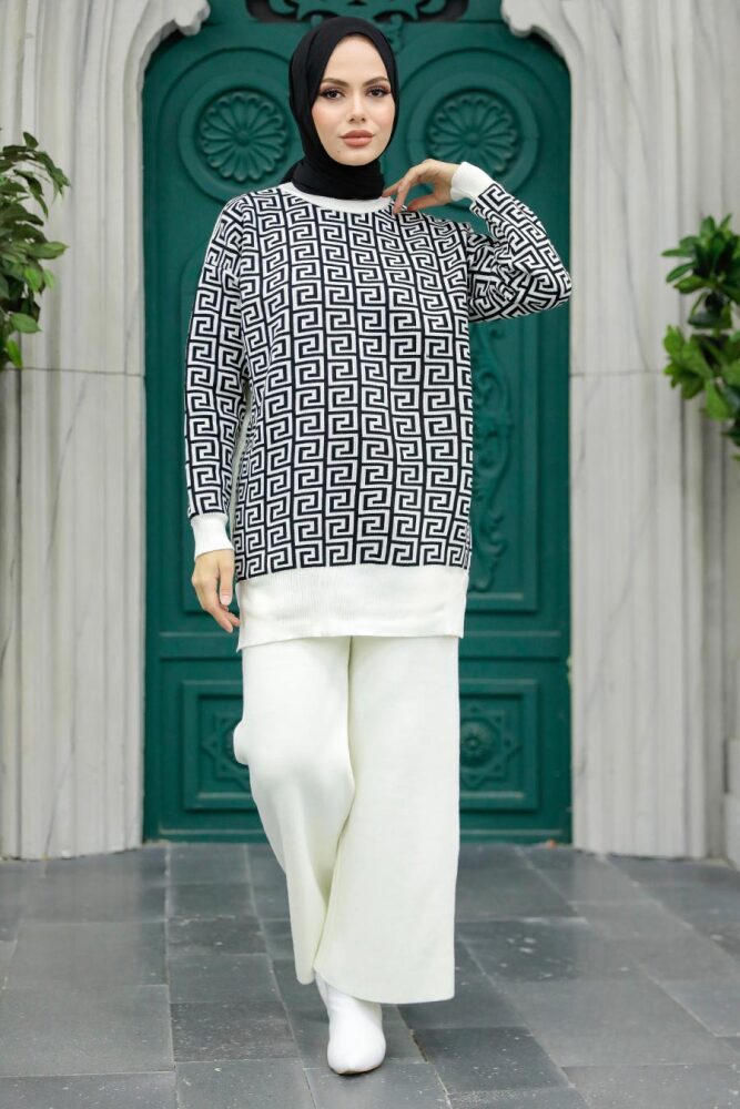 Ecru Knitwear Islamic Clothing Dual Suit 9732E - 1