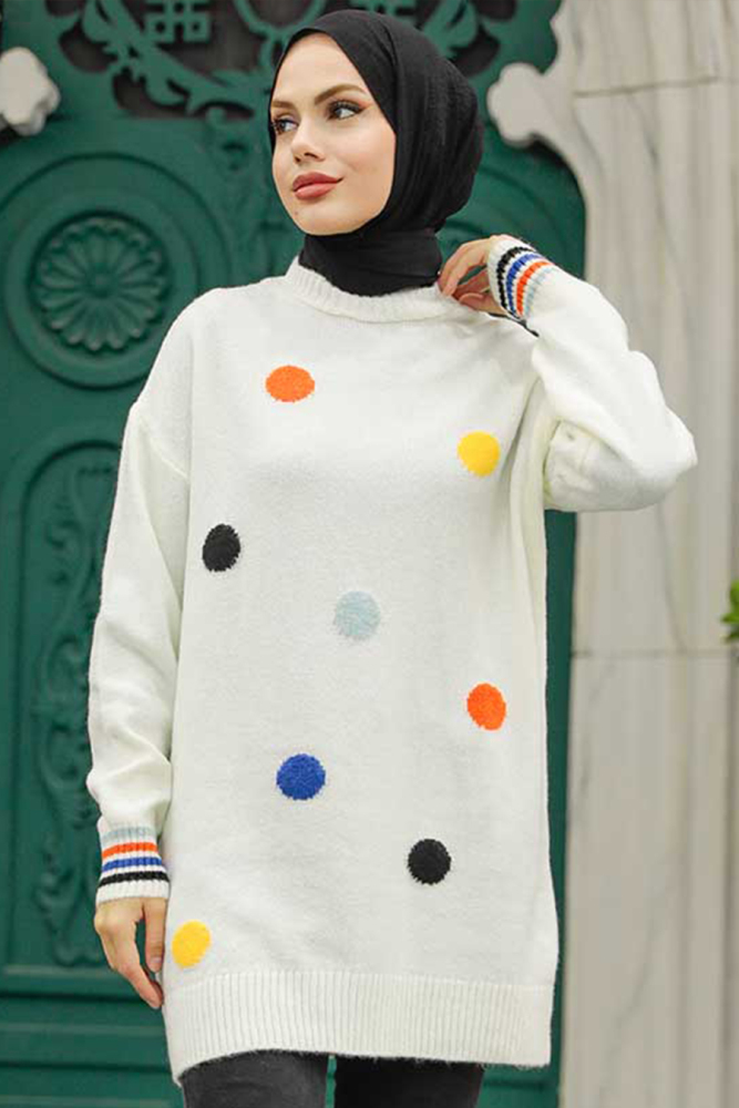 Neva Style - Ecru Knitwear Islamic Clothing Tunic 7534E - 1