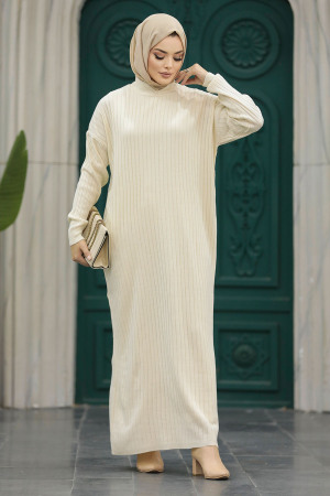 Neva Style - Ecru Knitwear Modest Dress 20161E - Thumbnail