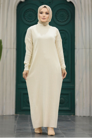 Neva Style - Ecru Knitwear Modest Dress 20161E - Thumbnail