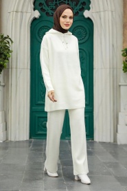 Neva Style - Ecru Knitwear Muslim Dual Suit 10032E - Thumbnail
