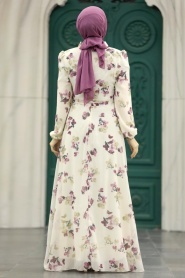 Neva Style - Ecru Long Dress 279317E - Thumbnail