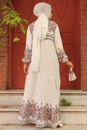 Ecru Long Dress for Muslim Ladies 50095E - 4