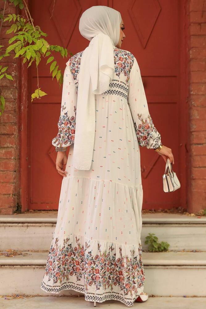 Ecru Long Dress for Muslim Ladies 50095E - 4