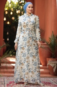 Neva Style - Ecru Long Sleeve Dress 279327E - Thumbnail