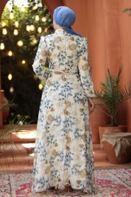 Neva Style - Ecru Long Sleeve Dress 279327E - Thumbnail