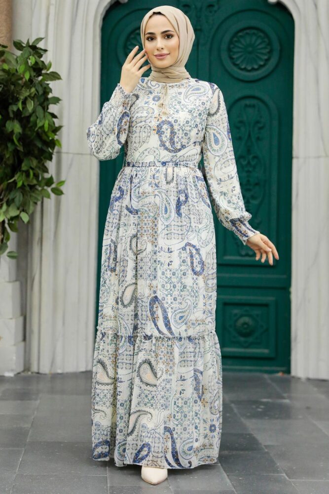 Ecru Muslim Long Dress Style 33561E - 1