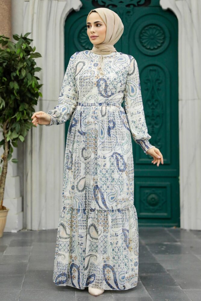 Ecru Muslim Long Dress Style 33561E - 2