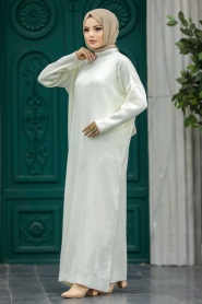 Neva Style - Ecru Muslim Long Knitwear Dress Style 34150E - Thumbnail